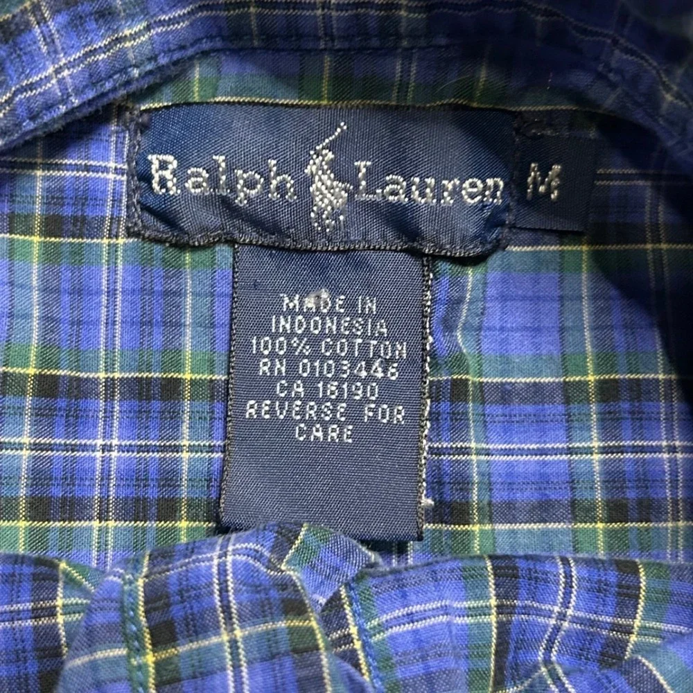 Ralph Lauren Kids Plaid‎ Button-Up Shirt Blue Green Cotton Blend Size Medium